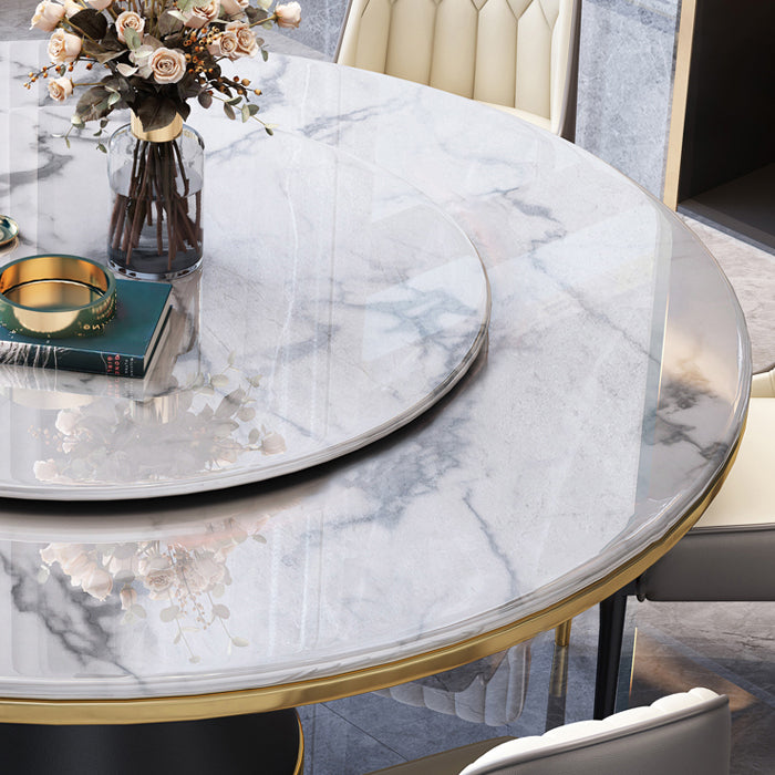 Modern Style Home Marble Dining Table Single Pedestal Base Round Table with Turntable