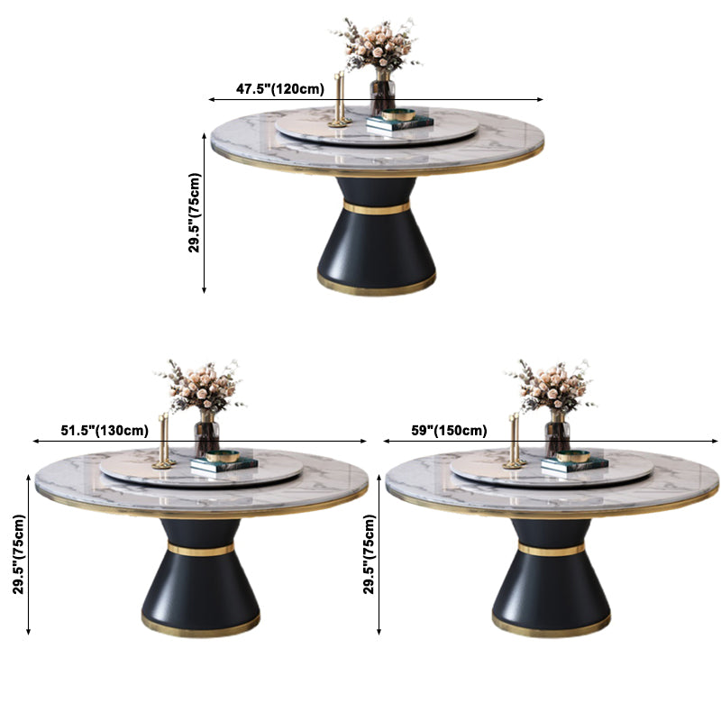 Modern Style Home Marble Dining Table Single Pedestal Base Round Table with Turntable