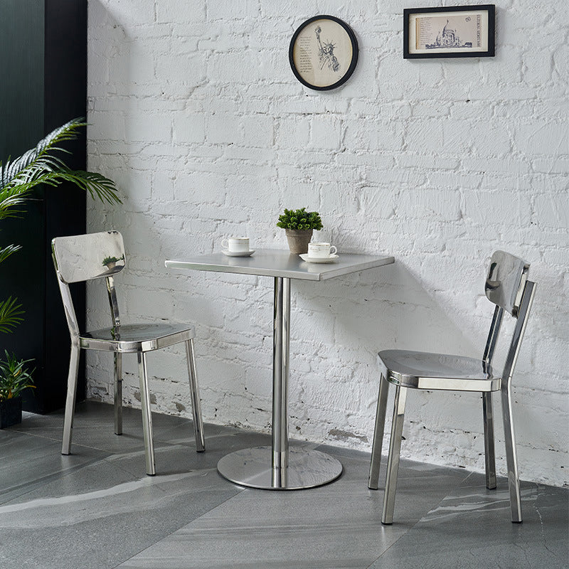 Industrial Square Dining Table Stainless Steel Table with Pedestal Base