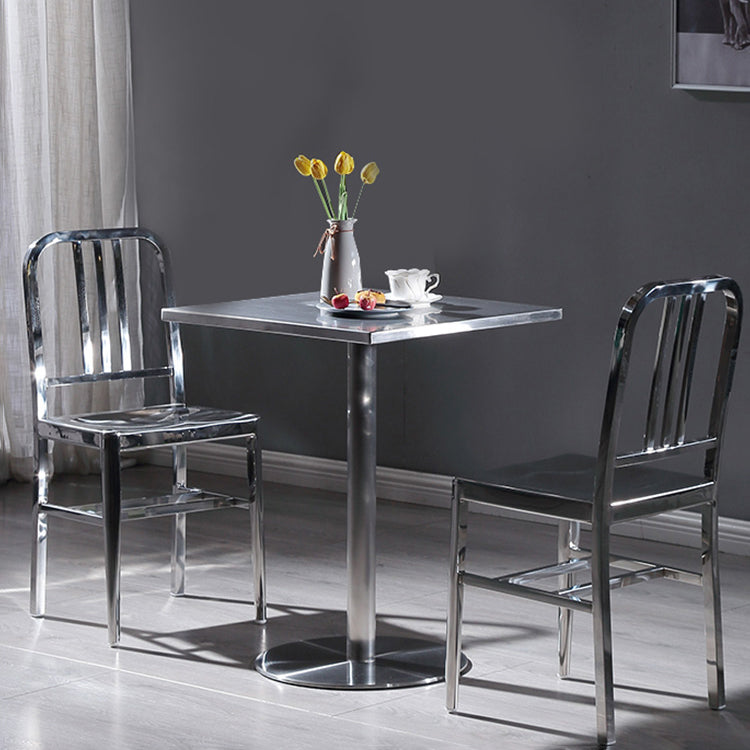Industrial Square Dining Table Stainless Steel Table with Pedestal Base