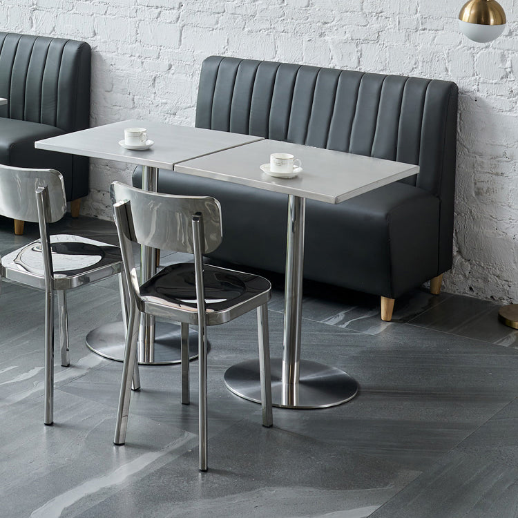 Industrial Square Dining Table Stainless Steel Table with Pedestal Base
