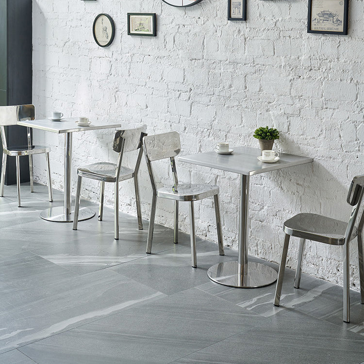 Industrial Square Dining Table Stainless Steel Table with Pedestal Base