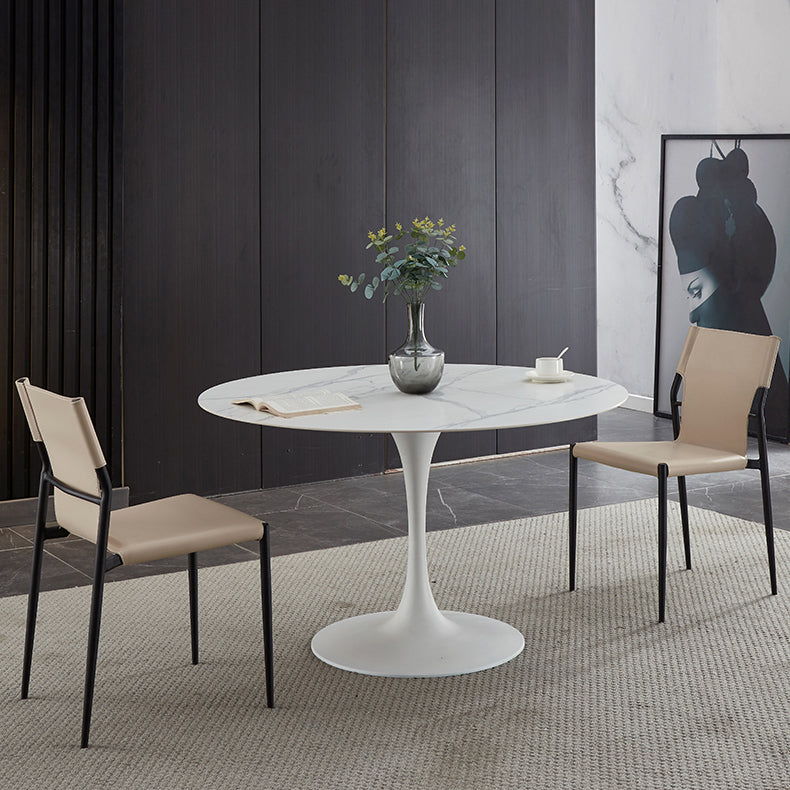 Minimalist Sintered Stone Dining Table Round Shape Kitchen Dining Table with Tulip Base