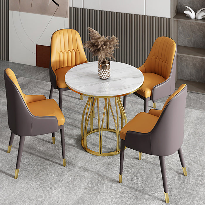 Luxury Style Sintered Stone Dining Table Metallic Single Pedestal Base Round Table for Home