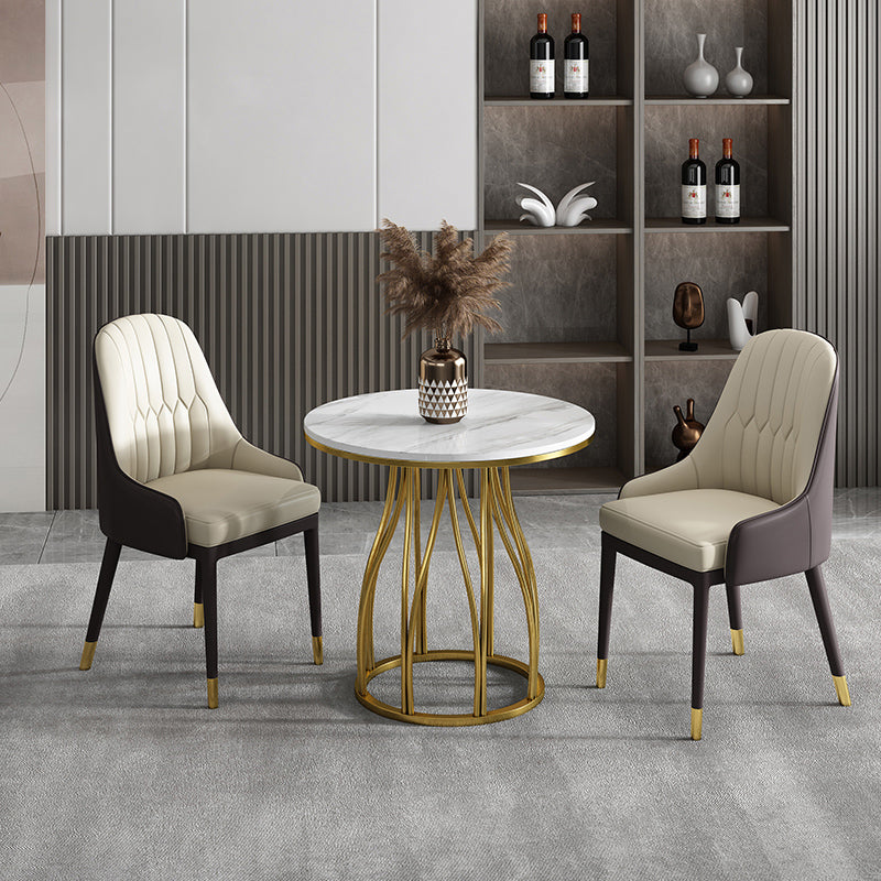 Luxury Style Sintered Stone Dining Table Metallic Single Pedestal Base Round Table for Home