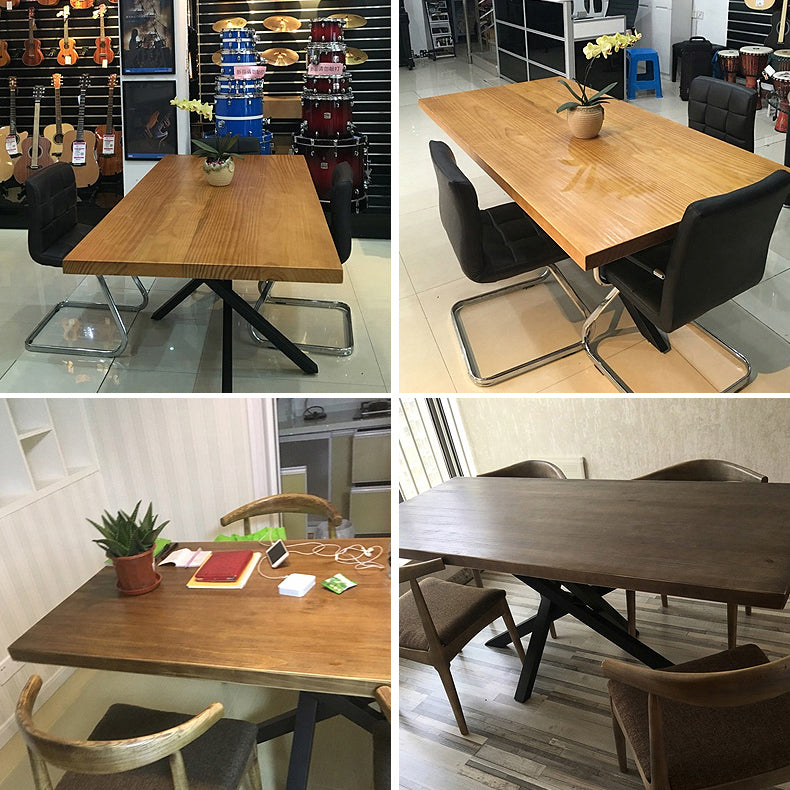 Traditional Luxury Rectangle Dining Table Pine Solid Wood Table with Pedestal Base for Dining Room