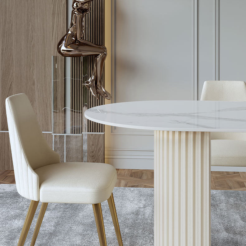 Mesa de comedor ovalada de lujo tradicional mesa sinterizada con pedestal doble blanco