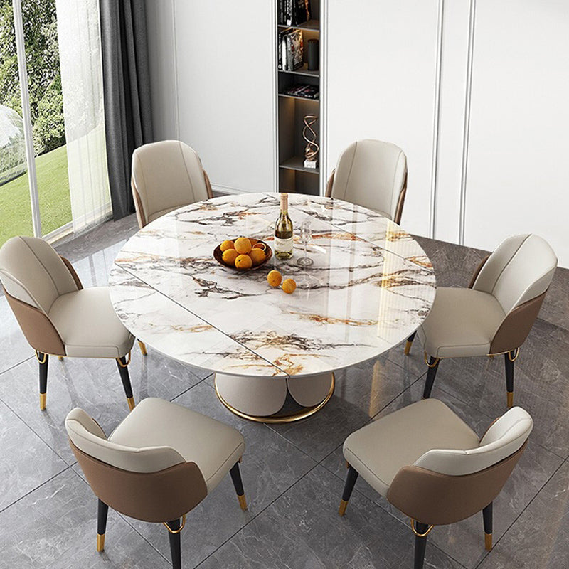Traditional Luxury Round Dining Table Sintered Stone Table with Pedestal Base