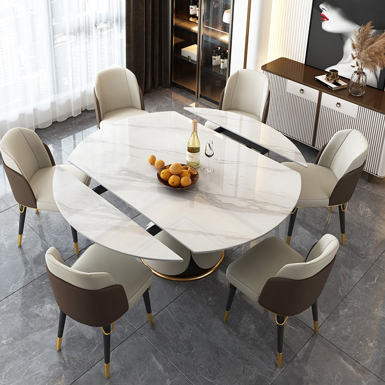 Traditional Luxury Round Dining Table Sintered Stone Table with Pedestal Base