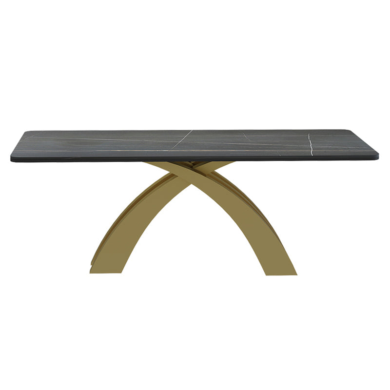 Glam Rectangle Shape Dining Table Sintered Stone Top Standard Dining Table for Kitchen