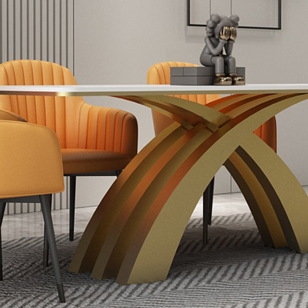 Glam Rectangle Shape Dining Table Sintered Stone Top Standard Dining Table for Kitchen