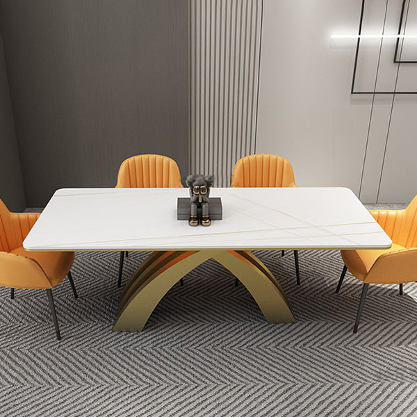 Glam Rectangle Shape Dining Table Sintered Stone Top Standard Dining Table for Kitchen