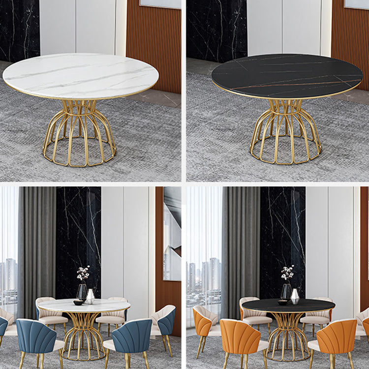 Contemporary Style Sintered Stone Dining Table Single Pedestal Base Round Table for Home