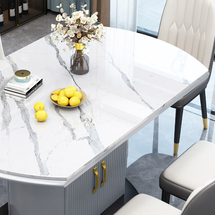 Extendable Round Dining Table Luxury Sintered Stone Top Table with Storage Pedestal
