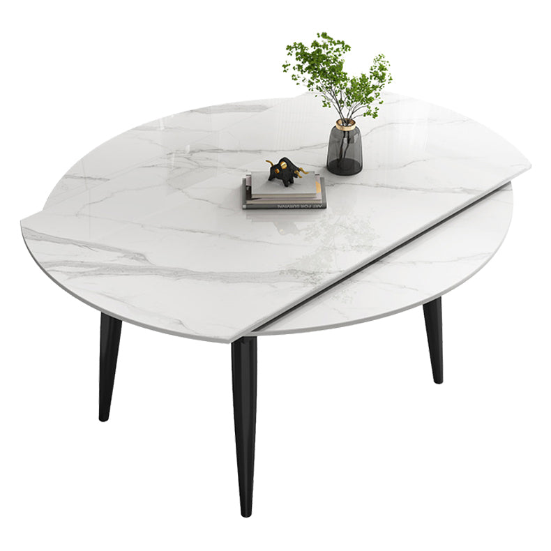Extendable Sintered Stone Top Dining Table Round Table with Metal 4 Legs