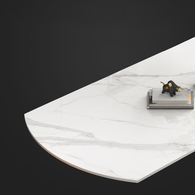 Extendable Sintered Stone Top Dining Table Round Table with Metal 4 Legs