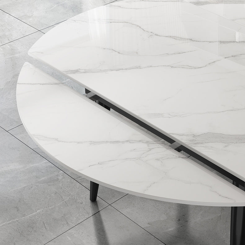 Extendable Sintered Stone Top Dining Table Round Table with Metal 4 Legs