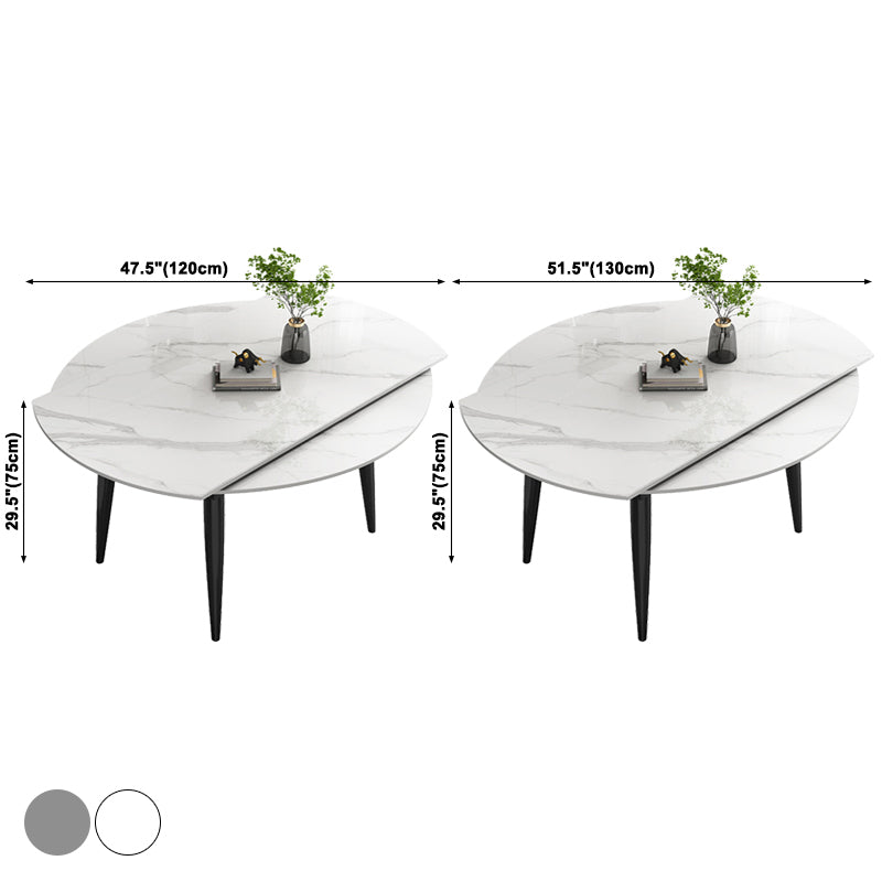 Extendable Sintered Stone Top Dining Table Round Table with Metal 4 Legs