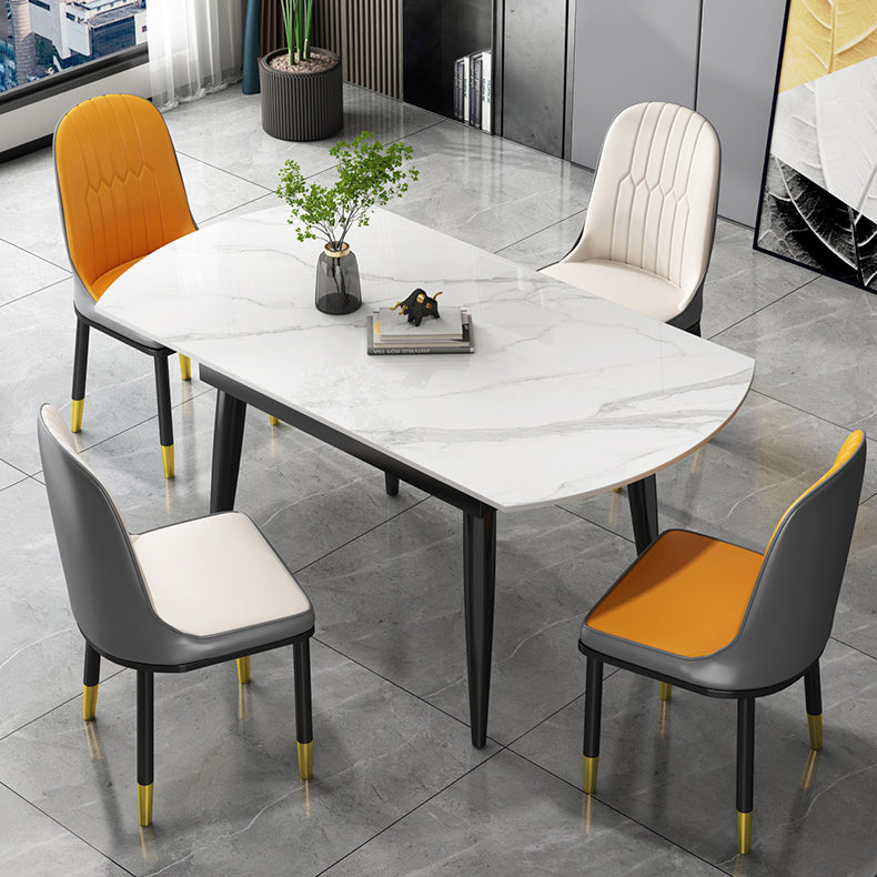Extendable Sintered Stone Top Dining Table Round Table with Metal 4 Legs