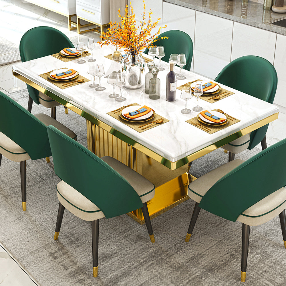 Metal Traditional Luxury Rectangle Indoor Table Marble Top Table with Pedestal