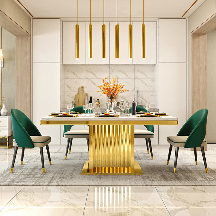 Metal Traditional Luxury Rectangle Indoor Table Marble Top Table with Pedestal