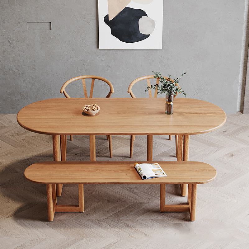 Contemporary Khaki Standard Dining Table Solid Wood Kitchen Dining Table with Double Pedestal Base