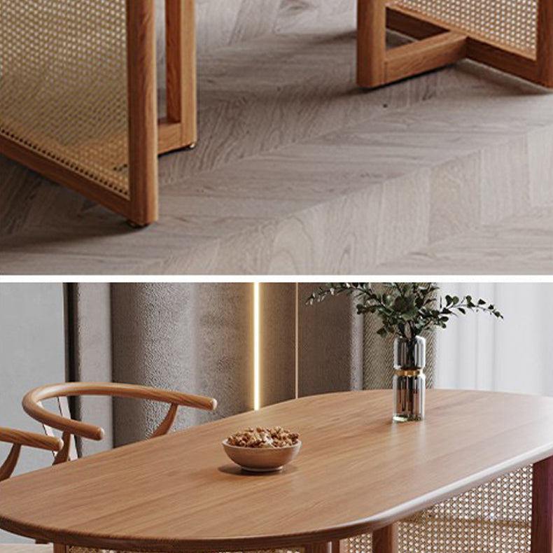 Contemporary Khaki Standard Dining Table Solid Wood Kitchen Dining Table with Double Pedestal Base