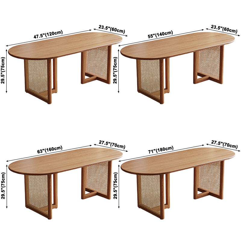 Contemporary Khaki Standard Dining Table Solid Wood Kitchen Dining Table with Double Pedestal Base