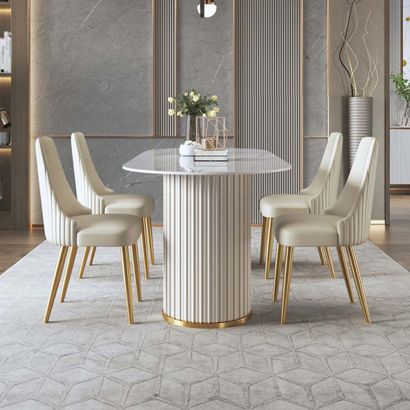 Traditionele luxe ovale eettafel gesinterde stenen tafel met witte dubbele voetstuk