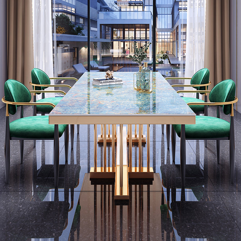 Metal Traditional Luxury Rectangle Dining Table Sintered Stone Top Table with Trestle