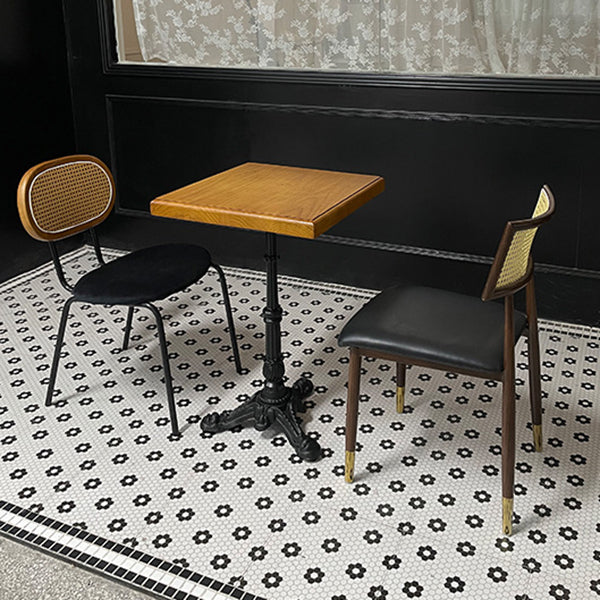 Industrial Solid Wood Dining Table Square Table with Metal Pedestal Base