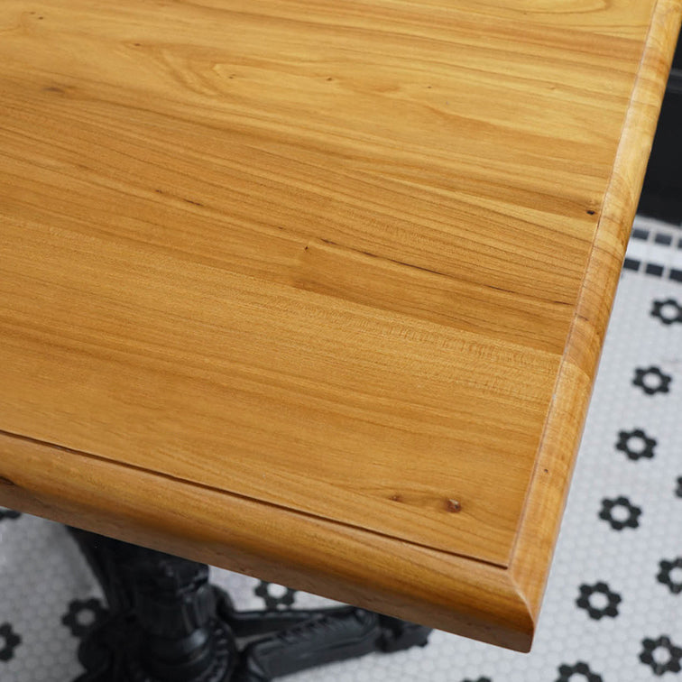Industrial Solid Wood Dining Table Square Table with Metal Pedestal Base