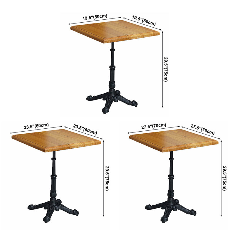 Industrial Solid Wood Dining Table Square Table with Metal Pedestal Base