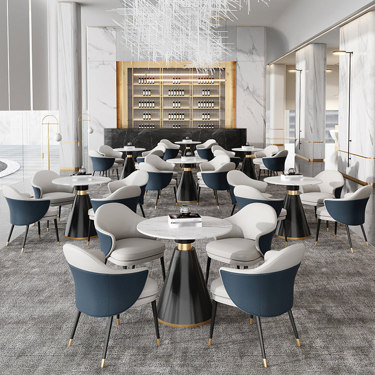 Traditional Luxury Round Dining Table Sintered Stone Table with Black Pedestal Base