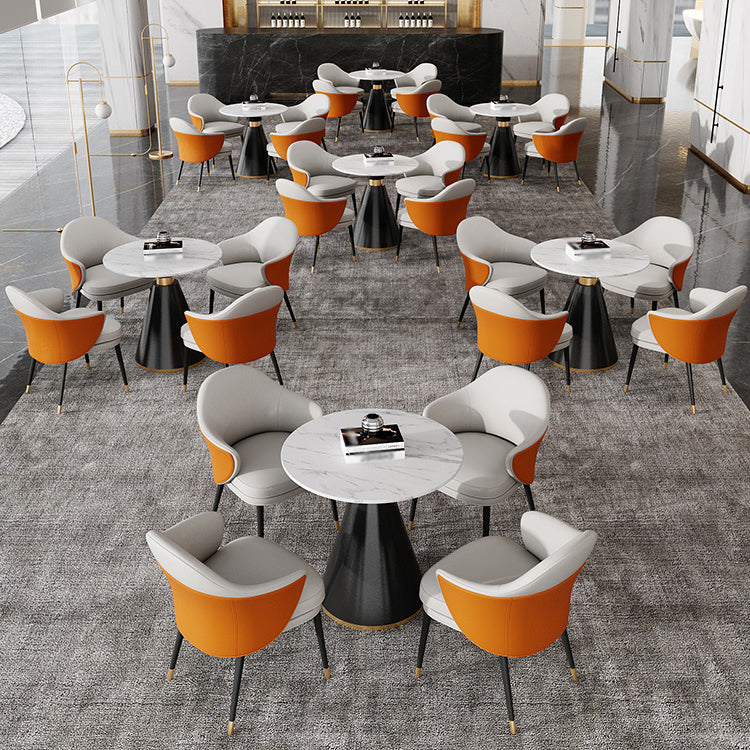 Traditional Luxury Round Dining Table Sintered Stone Table with Black Pedestal Base
