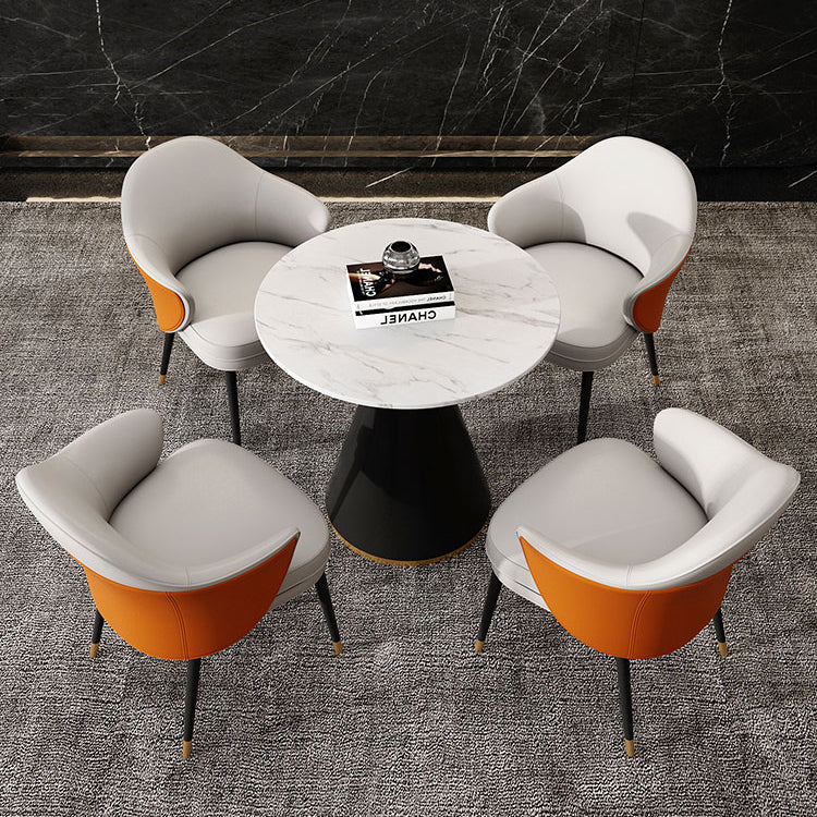 Traditional Luxury Round Dining Table Sintered Stone Table with Black Pedestal Base