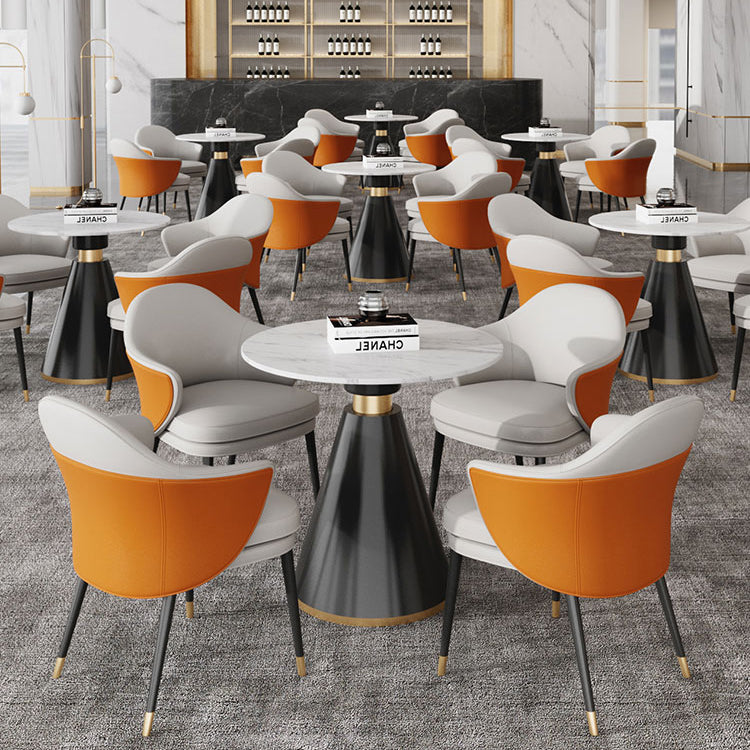 Traditional Luxury Round Dining Table Sintered Stone Table with Black Pedestal Base