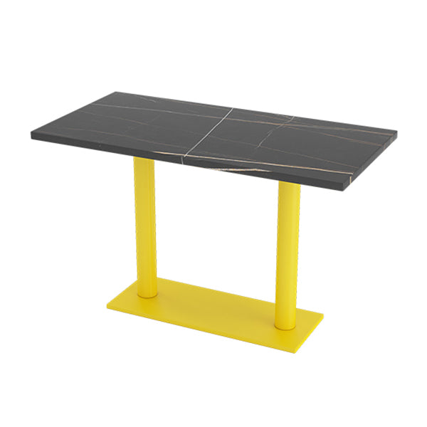 Mesa industrial de piedra sinterizada para comedor, cocina, mesa superior negra con marco amarillo