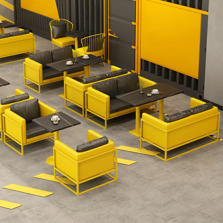 Mesa industrial de piedra sinterizada para comedor, cocina, mesa superior negra con marco amarillo
