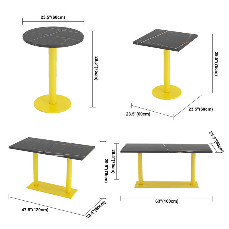 Mesa industrial de piedra sinterizada para comedor, cocina, mesa superior negra con marco amarillo