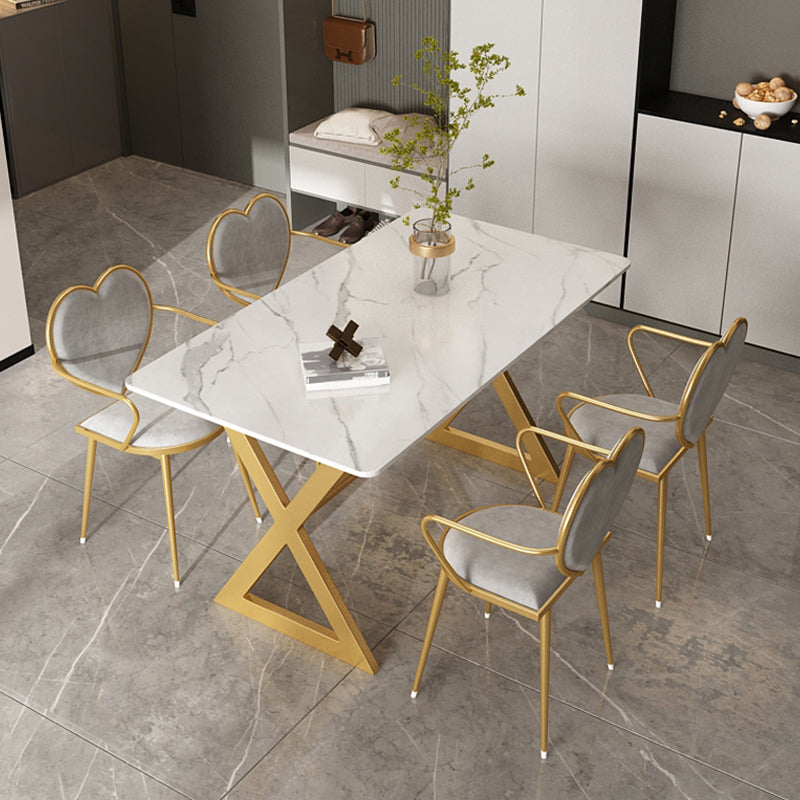 Mesa de comedor rectangular de lujo tradicional de metal Mesa de piedra sinterizada con caballete