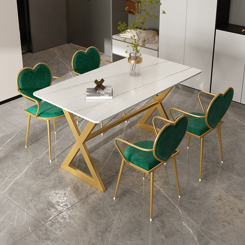 Mesa de comedor rectangular de lujo tradicional de metal Mesa de piedra sinterizada con caballete