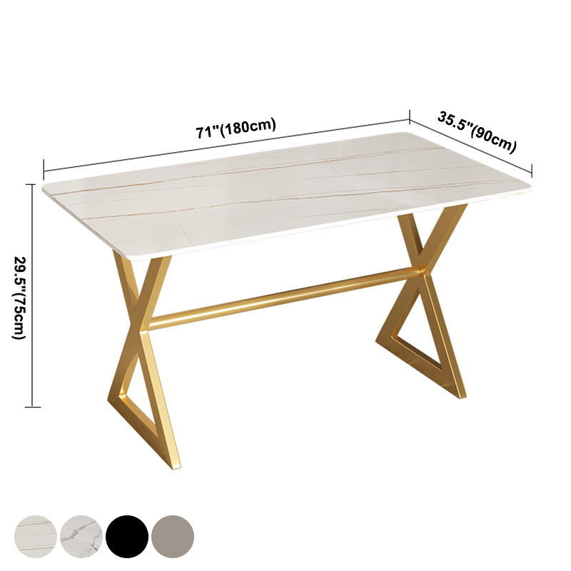 Mesa de comedor rectangular de lujo tradicional de metal Mesa de piedra sinterizada con caballete