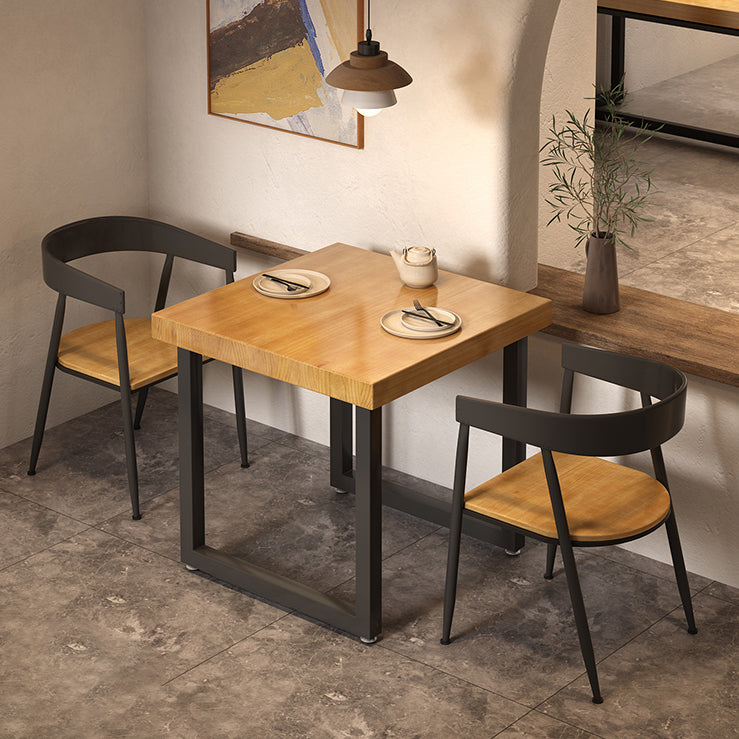 Quadratischer Massivholz Küchentisch Industrieller Esstisch mit Metall -Doppel -Sockelbasis