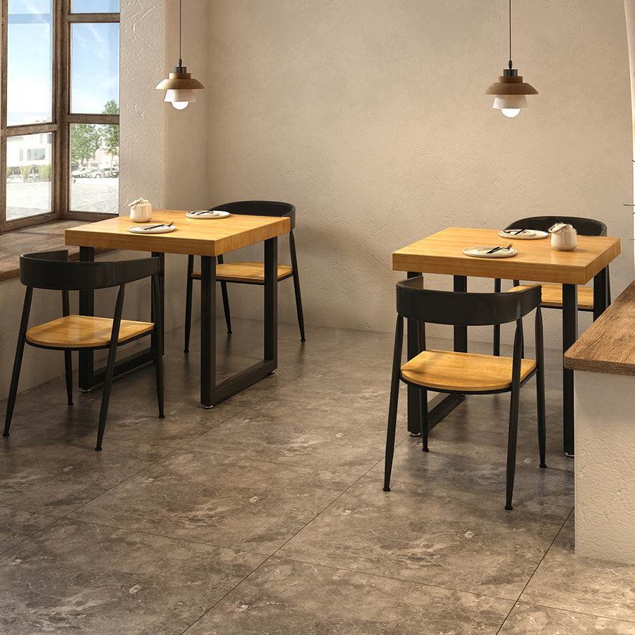 Quadratischer Massivholz Küchentisch Industrieller Esstisch mit Metall -Doppel -Sockelbasis