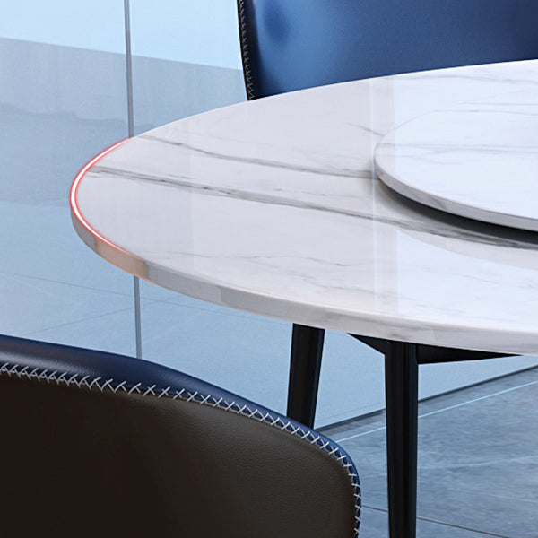 Simple Home Sintered Stone Dining Table Single Pedestal Base Round Table with Turntable