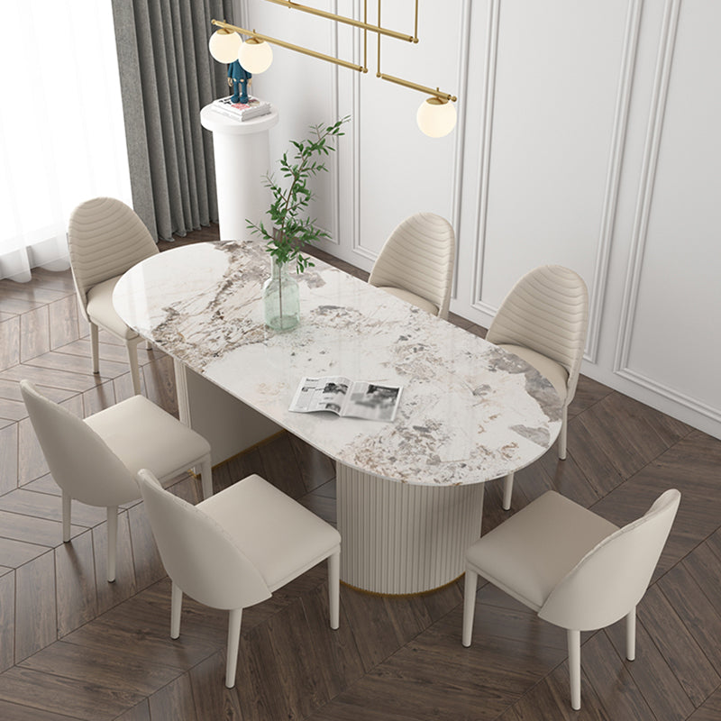 Traditional Luxury Oval Dining Table Sintered Stone Table with White Double Pedestal for Dining Room