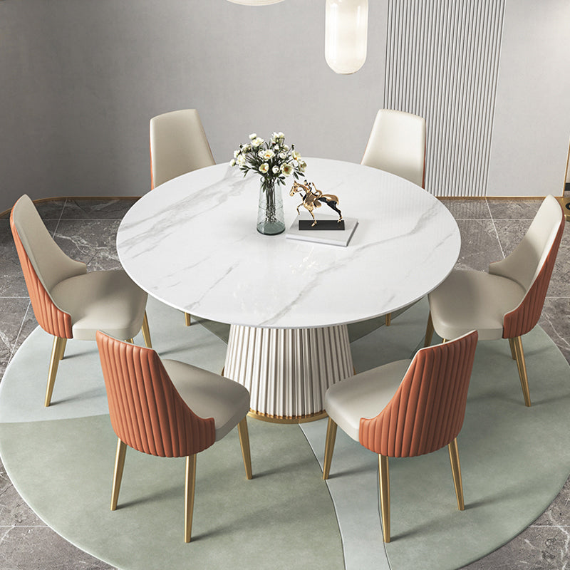 Traditioneller luxuriöser runder Esstisch gesinterten Steintisch mit weißer Sockelbasis