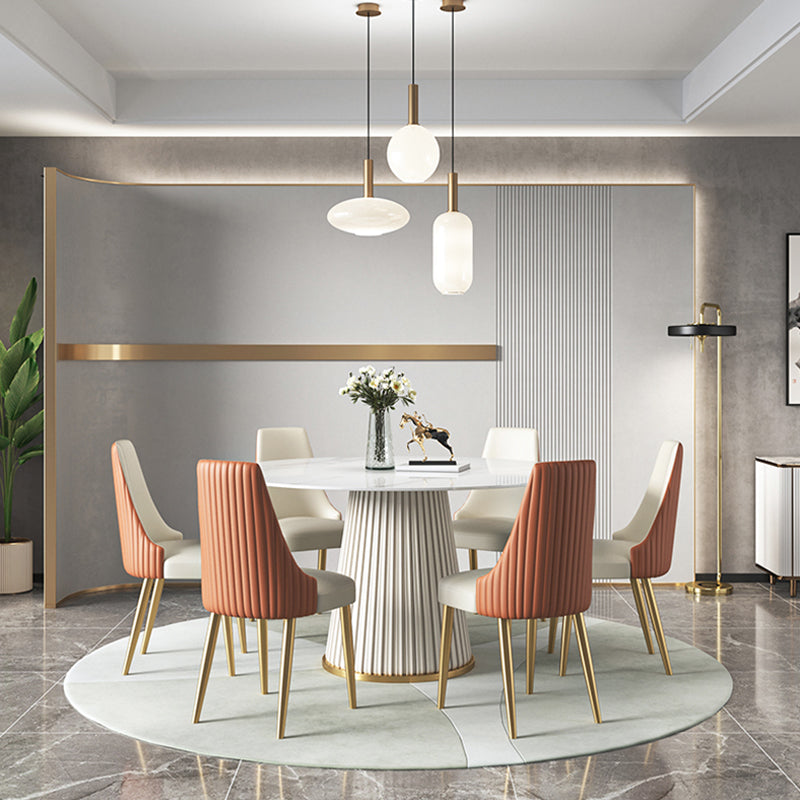 Traditioneller luxuriöser runder Esstisch gesinterten Steintisch mit weißer Sockelbasis