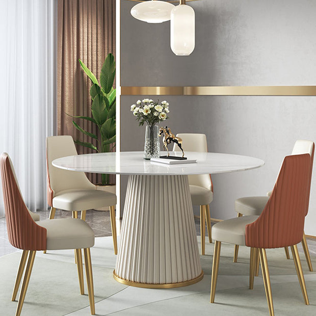 Traditioneller luxuriöser runder Esstisch gesinterten Steintisch mit weißer Sockelbasis